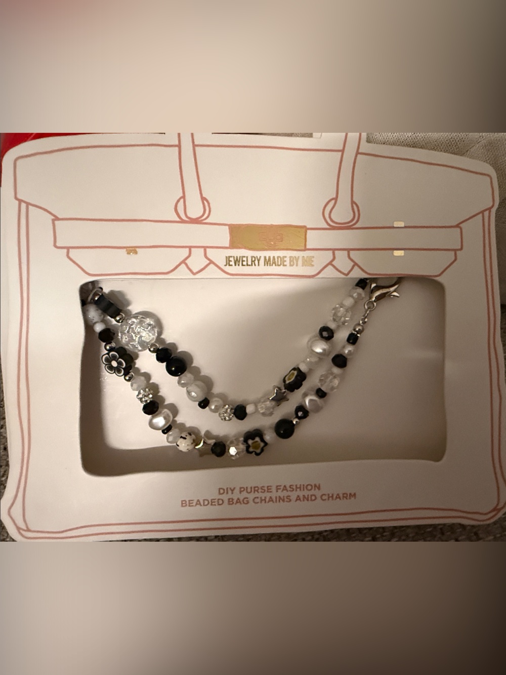 Black & White Beaded Bracelet Set with Floral Accents
